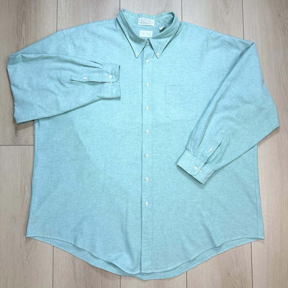 VTG King Size Mens 2XLT Aqua Oxford Shirt Big Tall Button Down Pocket 90s Cotton